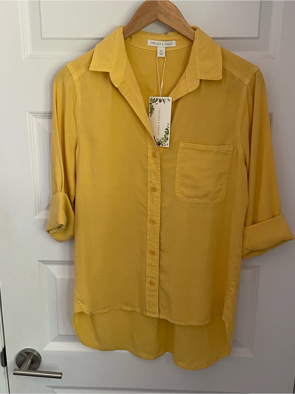 New Chelsea & Violet Womens XS Canary Yellow Button Up BoHo Oversized Long Top